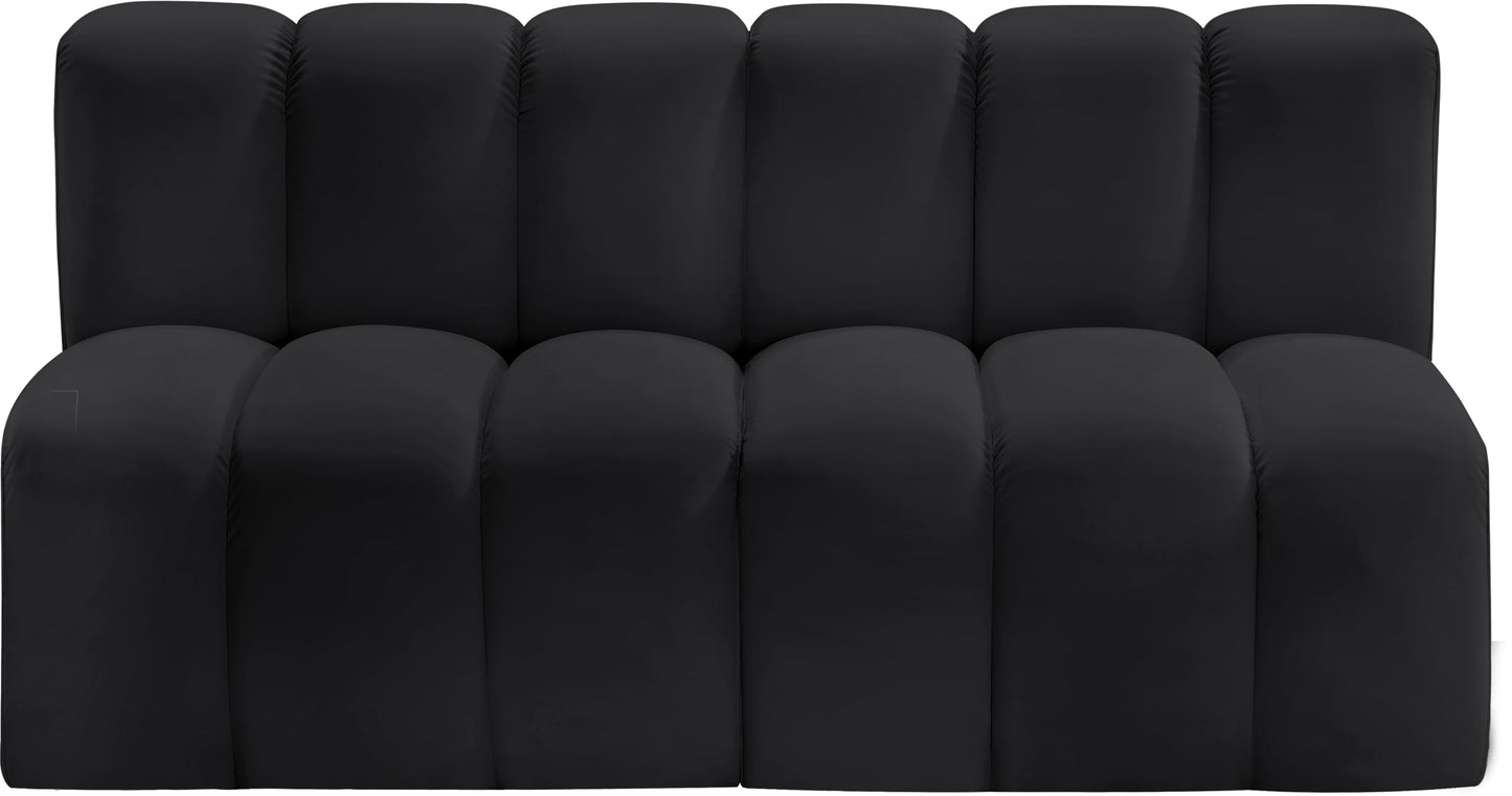 Meridian Furniture 101Black-S2A Arc Collection Modern | Contemporary Modular Sofa with Soft Black Vegan Leather, Deep Channel Tufting, Modular Design, 60" W x 31" D x 30" H, Black
