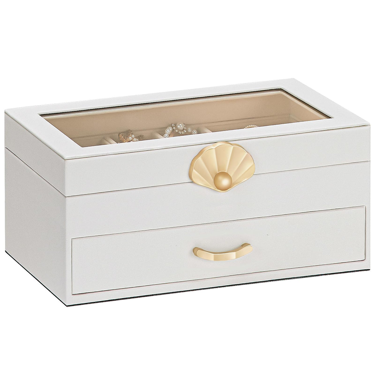 Enthralite Jewelry Box with 1 Drawers: Display Organizer for Earrings Necklaces - Christmas Gifts for Girls Women (White)