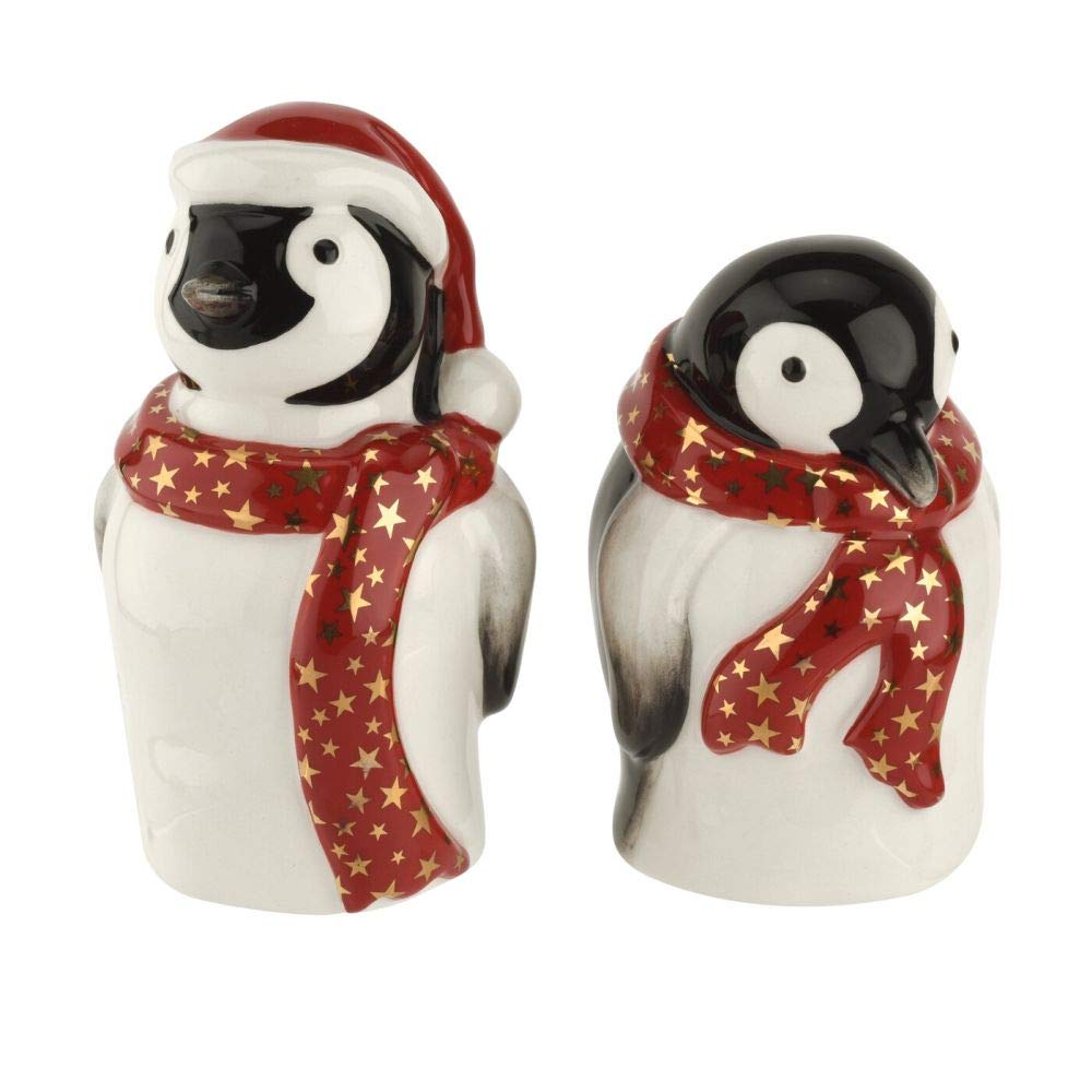 Spode Christmas Tree Salt & Pepper Set, Mr & Mrs Penguin Winter Themed Shakers, Holiday Table Décor, Festive Home Accents, Stocking Stuffer Gifts, Seasonal Kitchenware