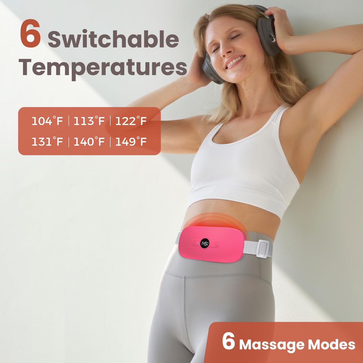 NOWWISH Heating Pad for Period Cramps Pain Relief, Portable Electric Cordless Menstrual Heating Pad Rechargeable with 6 Heat Levels and 6 Massage Modes, Christmas Gifts for Women Teen Girls, Pink