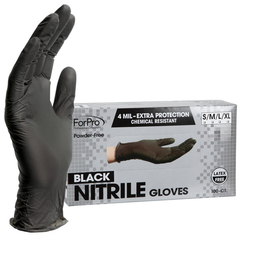 ForPro Disposable Nitrile Gloves, Chemical Resistant, Powder-Free, Latex-Free, Non-Sterile, Food Safe, 4 Mil, Black, Large, 100-Count