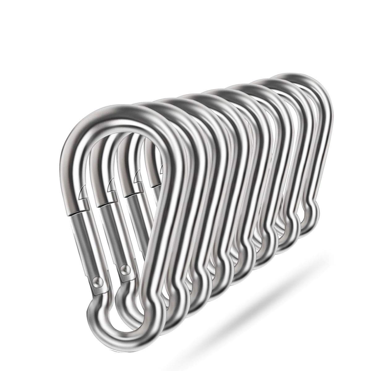 Spring Snap Hooks, 304 Stainless Steel Metal Clip Heavy Duty Rope Connector Small Snap Clamp Key Chain Link Buckle for Hammock Swing Set Outdoor Travel Camping Fishing Hiking
