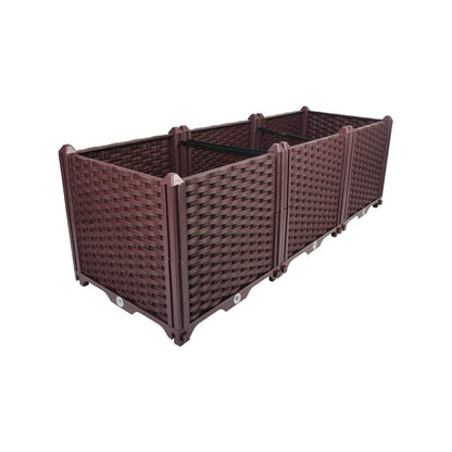 BAOYOUNI Rectangular Raised Garden Bed Kit Indoor Outdoor Plastic Planter Grow Box for Fresh Vegetables, Herbs, Flowers & Succulents, Brown, 46.06'' x 15.35'' x 14.96''