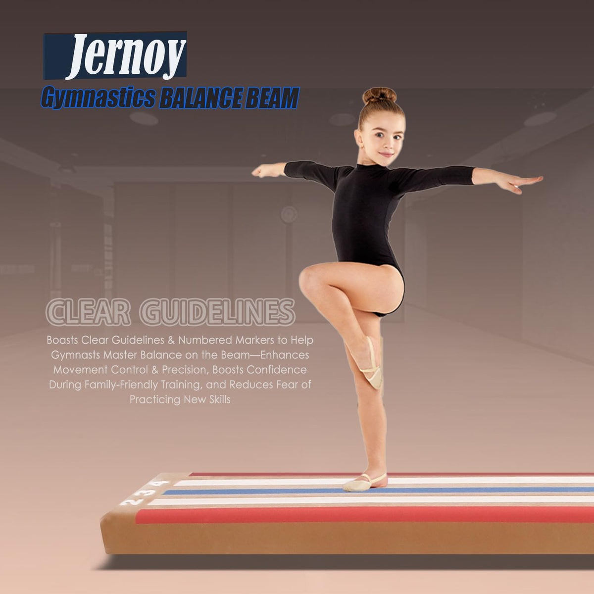 Jernoy 8 FT Folding Beam Gymnastics, Non-Slip Floor Balance Beam with Laser Guide for Kids, Beginners & Professional | Home, School, Gym Training Equipment