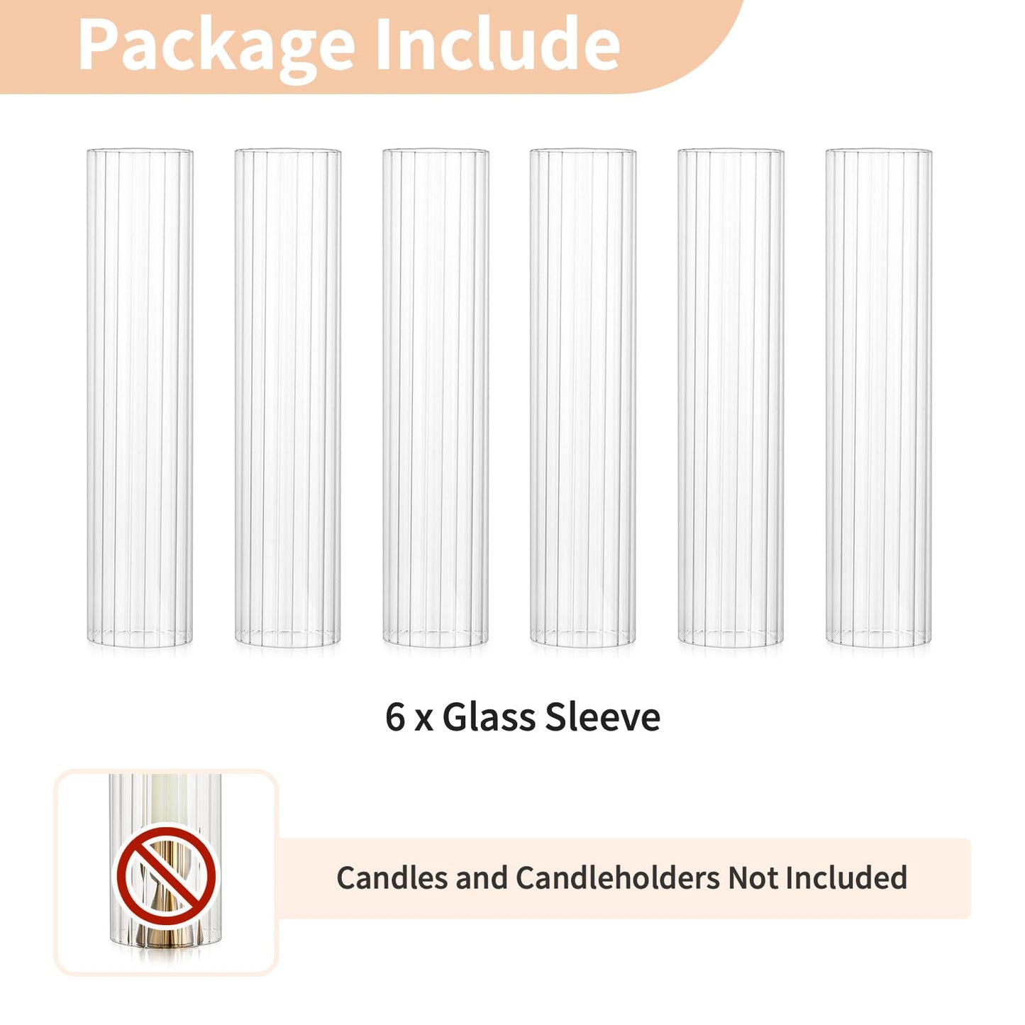 NUPTIO Hurricane Candle Holder Fluted: 2.5 x 12 inches Ribbed Glass Shade for Candlestick - Bulk Decorative Bottomless Cylinder Taper Candle Cover for Outdoor Table Centerpiece
