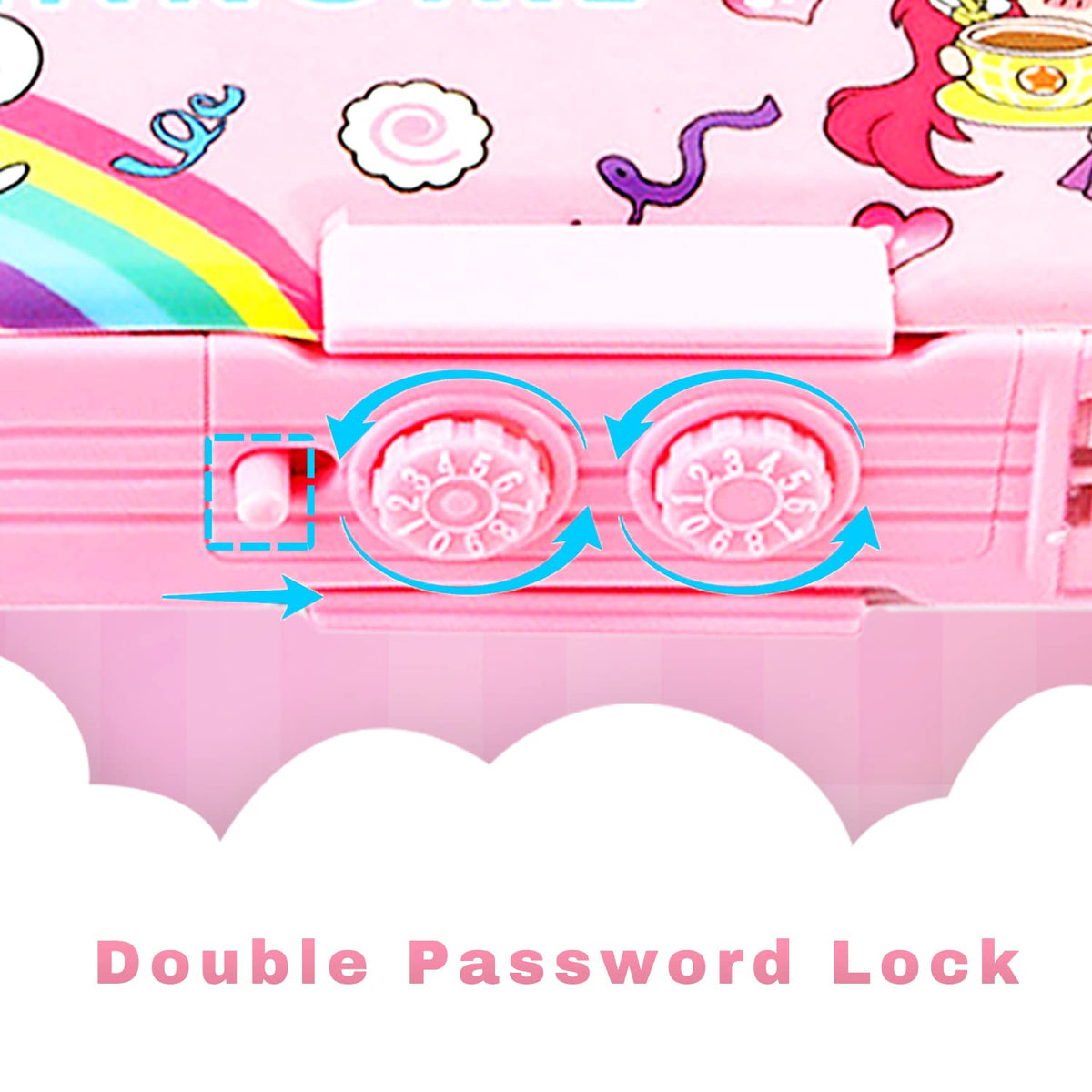Pop Up Multifunction Pencil Case for Girls and Boys, Cute Cartoon Pen Box Organizer Stationery with Lock, Sharpener, Schedule, Whiteboard, School Supplies, Best Gifts for Kids Teens(Pink 2)