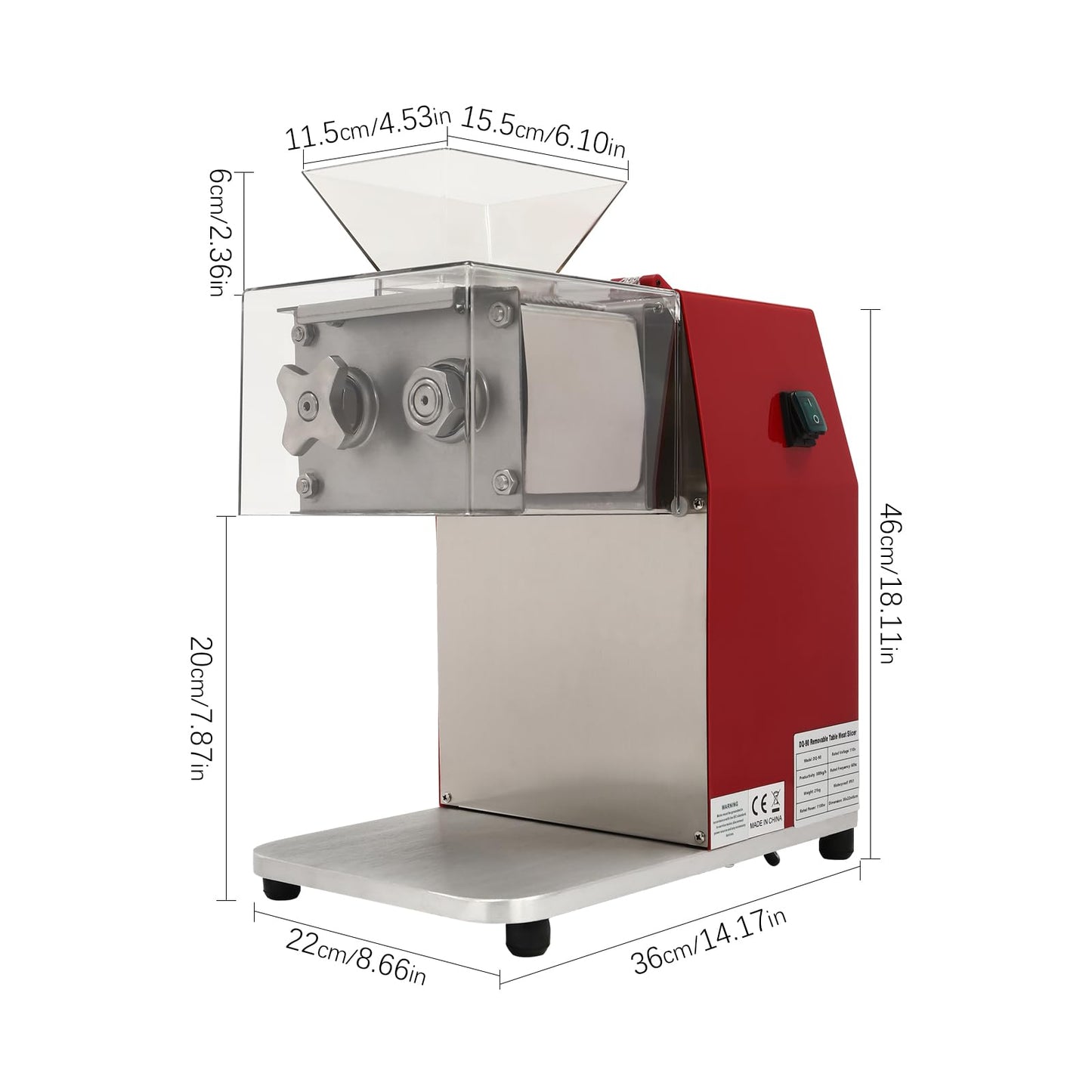 Commercial Meat Cutter Machine 1100W Stainless Steel Electric Meat Shredding Machine 3.5mm Blade Restaurant Food Slicer for Kitchen Supermarket Lamb Beef Chicken