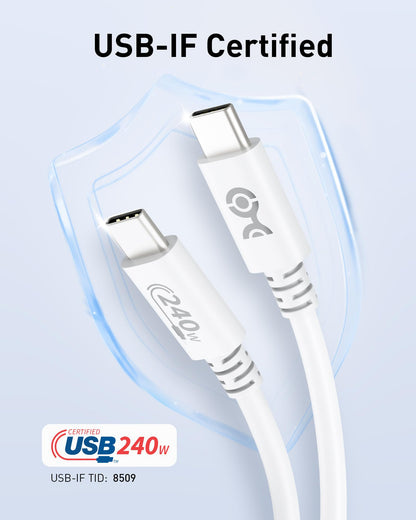 Cable Matters [USB-IF Certified] 240W USB C Cable - 6.6ft, Up to [240W Charging, 480Mbps], No Video Support, USBC Charger Cable/USBC Charging Cord for MacBook/iPad Pro/XPS/Surface Pro, White