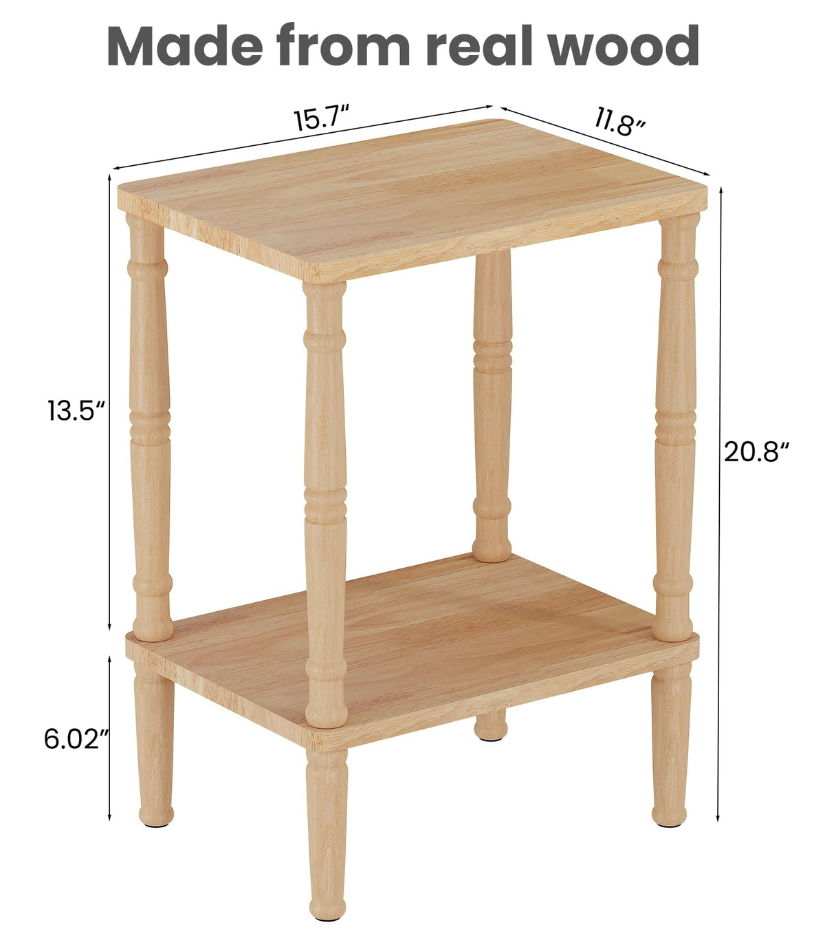 LUCKNOCK Solid Wood Side Table, Small Vintage End Table, Narrow Couch Side Table with Storage, Skinny Nightstand Bedside Table for Small Spaces, Bedroom, Living Room, Farmhouse, No-Tool Assembly.