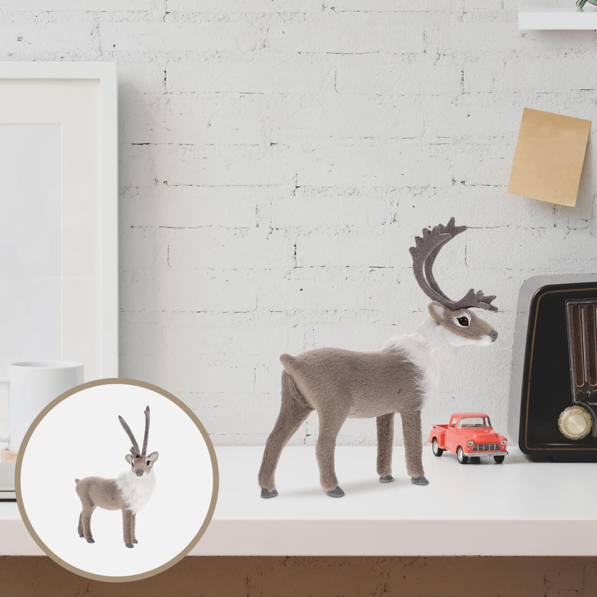 Luxshiny Realistic Reindeer Figurines Standing Deer Statue Mini Christmas Elk Sculpture Holiday Desktop Ornaments for Xmas Party Decoration