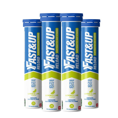 Fast&Up Reload Electrolyte Tablets, 80 Effervescent Tablets, Lemon & Lime Flavour, Rapid Hydration & Energy, with Vitamin C & B12, Vegan