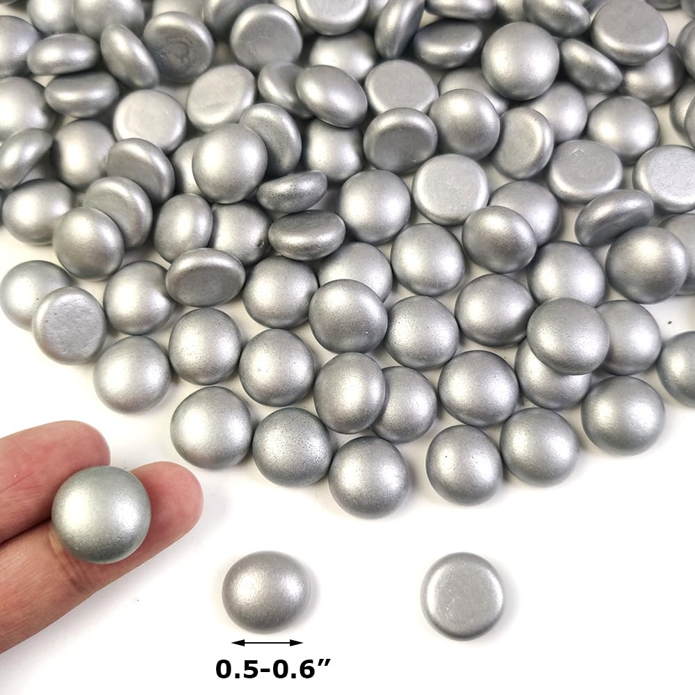 HappyFiller 170 Pcs 0.6 inch Mini Silver Glass Gems Decorative Flat Marbles for Vase Fillers Wedding Table Centerpieces Party,Candle Holder Pebble Stones,Arts Crafts,1 LB