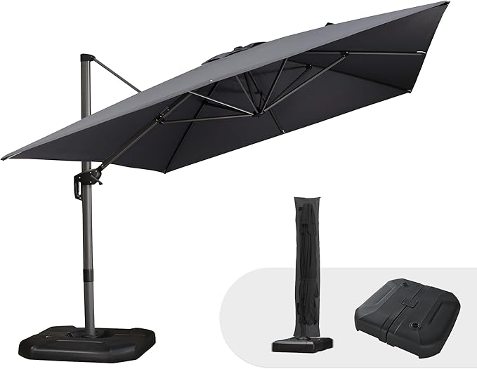 PURPLE LEAF 10'×13' Patio Umbrella with Base Included and Cover Outdoor Umbrella with Cover Extra Large Heavy Duty Cantilever Umbrella Grey