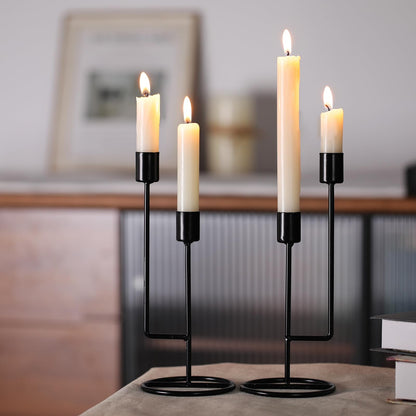 HAVITI Double-Headed Candle Holder, Black Tall Candlestick Holder, Set of 2 Taper Candle Holders for Halloween Christmas Wedding Centerpiece Dining Fireplace Mantle Home Decor