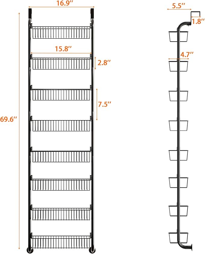 MIAOLI Over the Door Pantry Organizers and Storage, 8-Tier Spice Rack, Home &