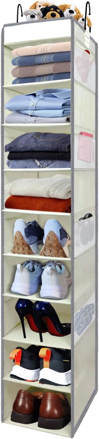 Large-Sized Hanging Shoe Organizer 10-Shelf, Sturdy Hanging Closet Organizer