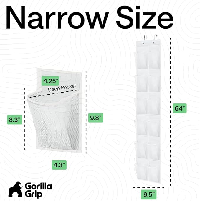 GORILLA GRIP Over the Door Shoe Organizer, 12 Large Breathable Mesh Pockets