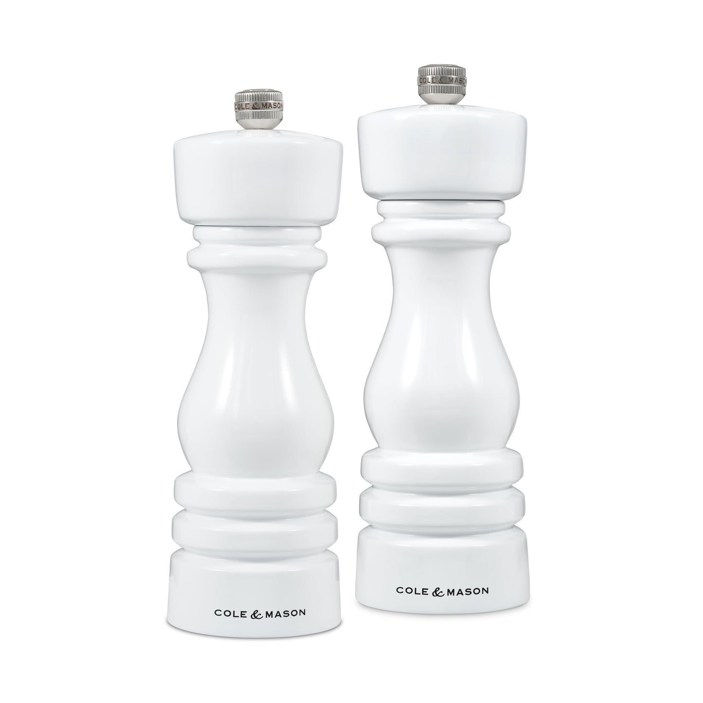 Cole & Mason London Refillable Spice Mill - Kitchen & Home Accessory - Salt & Pepper Grinder Set - Salt Mill with Ceramic Mechanism - Pepper Mill with Carbon Steel Mechanism - 7", White Gloss