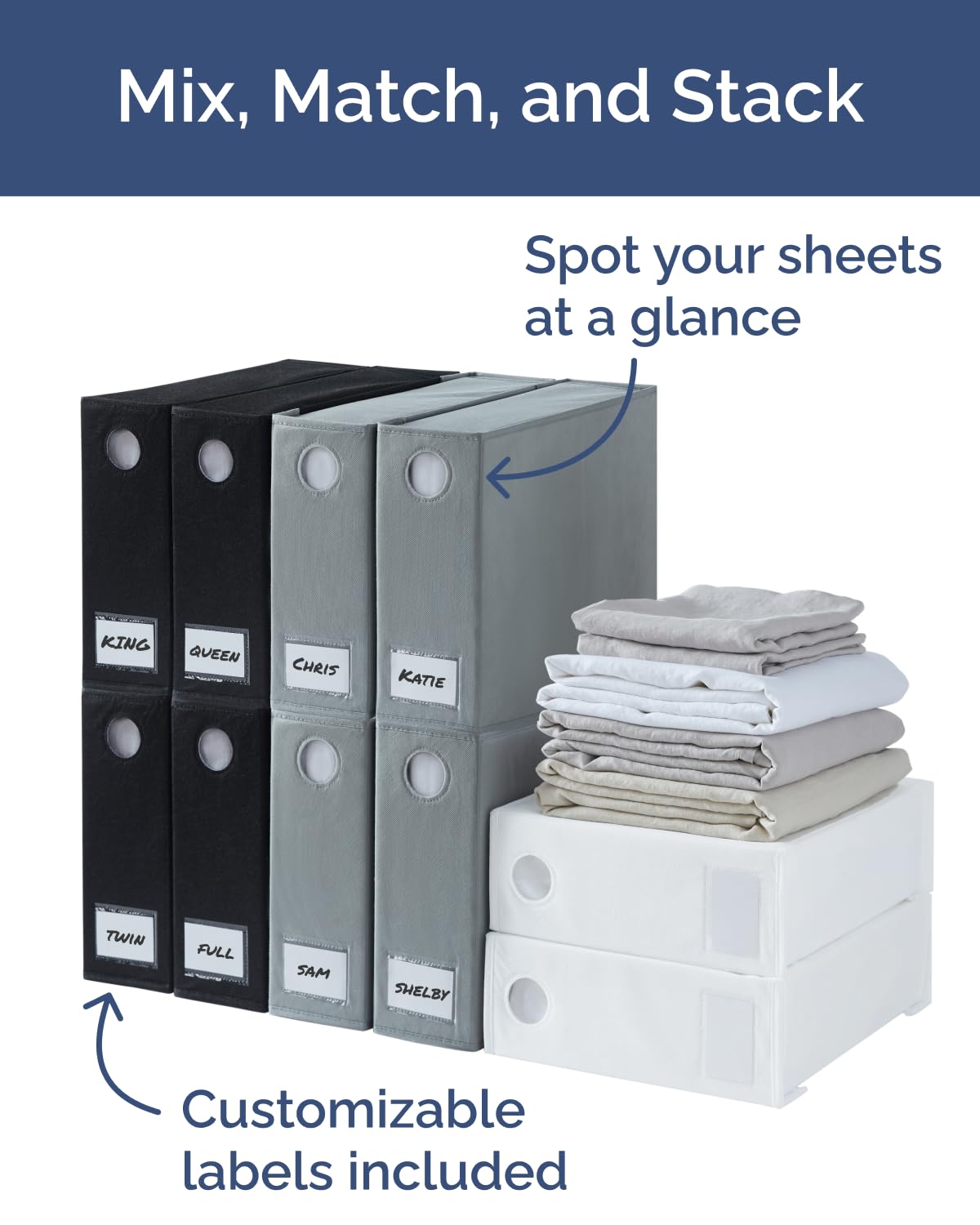 2 Pack Sheet Organizers - Foldable Storage Sheets Set Organizer for Linen Closet - King & Queen Size - Folder Keeper with Window XL - Blanket, Duvet & Pillowcases Dustproof Bedding Container - White