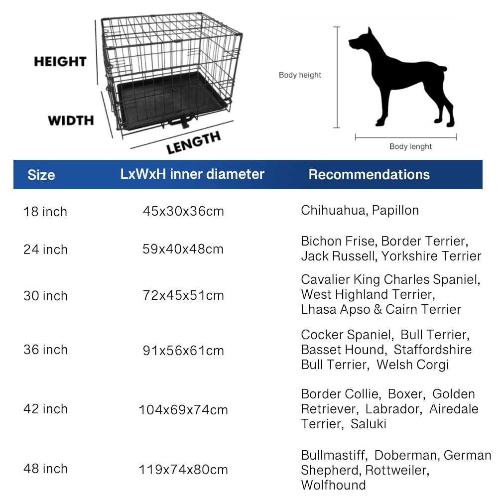 Wowsubli Dog Crate 48 inch Pet Cage for Large Dogs, Black Folding Metal Training Kennel Cat Puppy Animal Transport with Solid Tray 2 Door 4 Lock