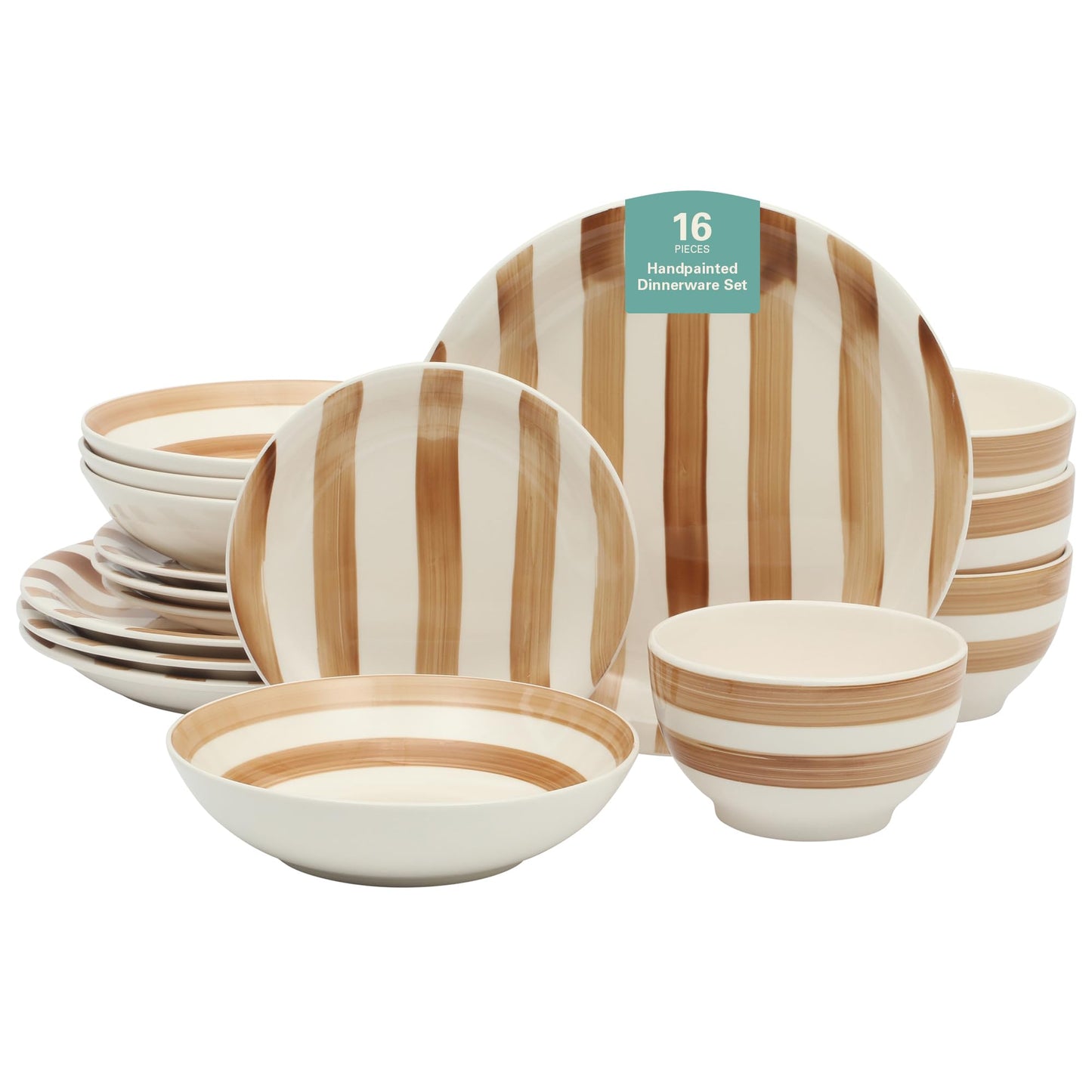 Gibson Home Queenslane 16 Piece Double Bowl Plates and Bowls Dinnerware Sets - Matte Blue