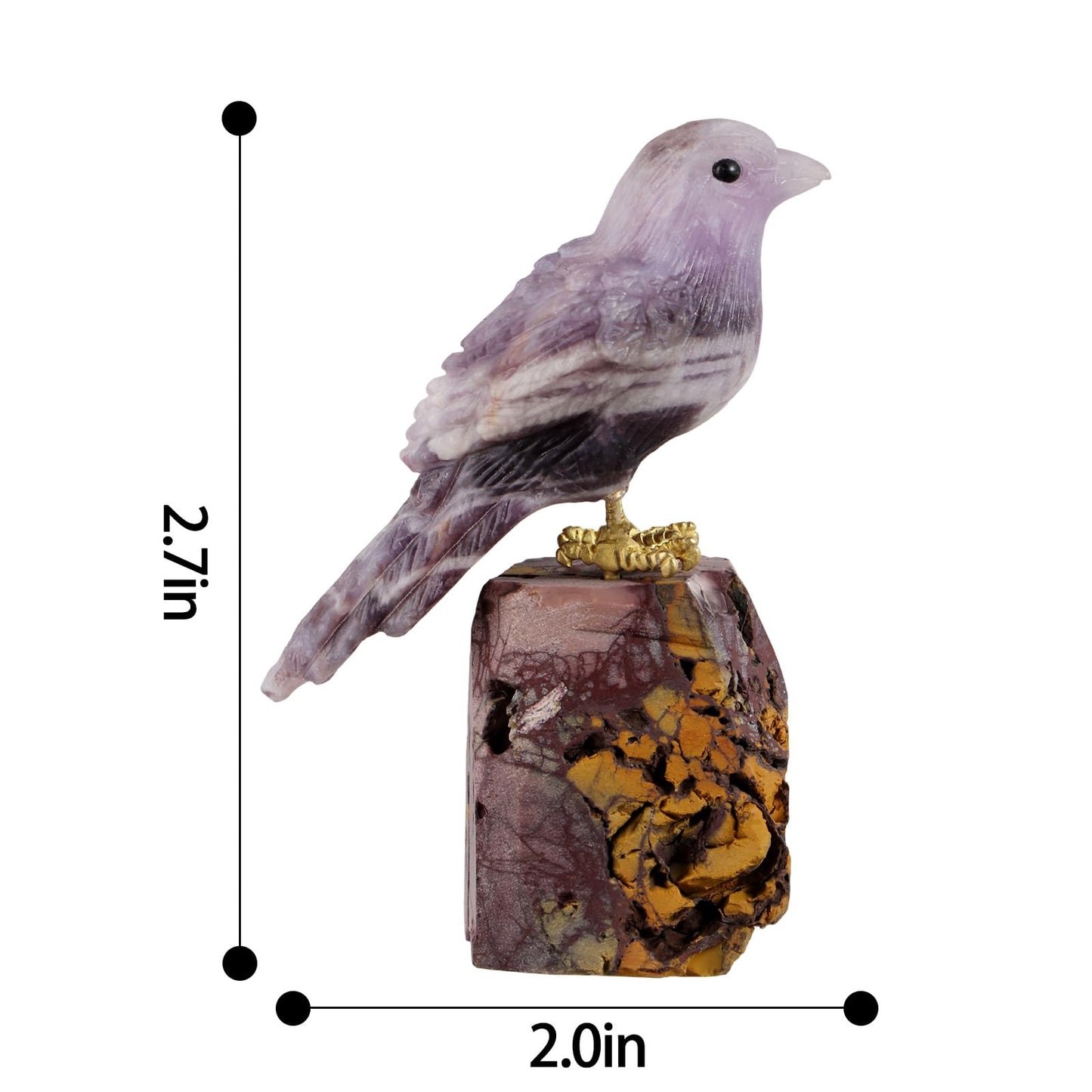SMQ 2" Amethyst Crystal Magpie Statue, Handmade Bird Figurine Sculpture, Lucky Guardian Statue Healing Crystal Animal Gemstone Office Home Decor Collectibles Gift