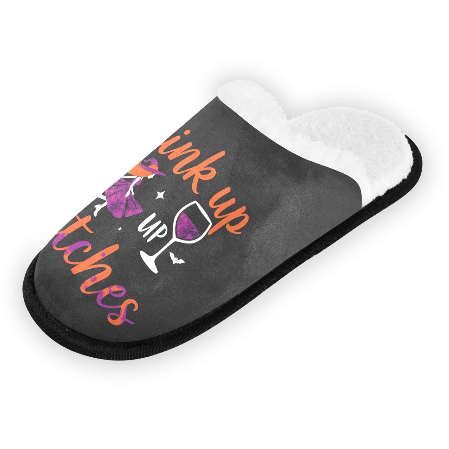 Boccsty Drink Up Witches Spa Slippers Halloween House Slippers Memory Foam Slippers Indoor Outdoor Non-Slip Home Shoes L for Men Woman