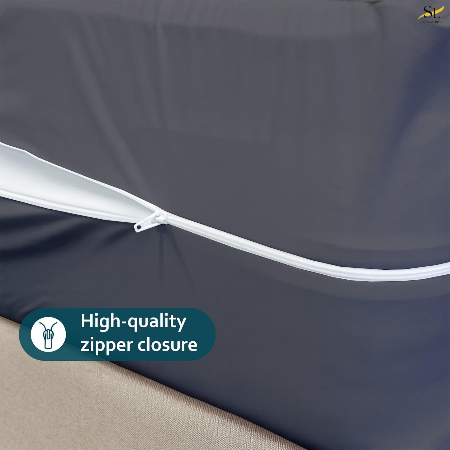 Mattress Protector Queen Size 100% Waterproof Zippered Cover, 15 Inches Deep, Six-Sided Mattress Encasement for Bed, Zipper Closure Style (Dark Grey)