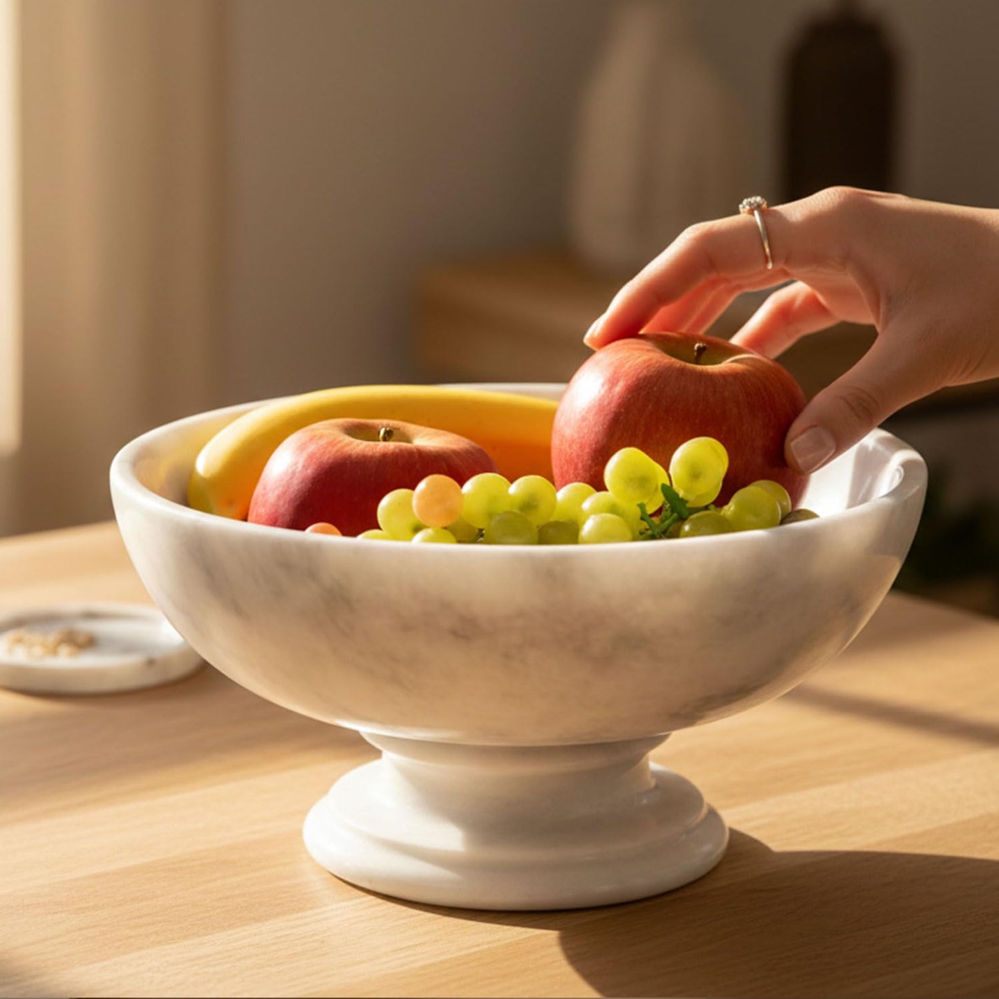 Radicaln Marble Fruit Bowl For Kitchen Counter 10" Inches White Handmade Candy Bowl For Entryway Table, Ideal Decorative Bowl, Serving Bowl and Fruit Holder For Dining Table Centerpiece