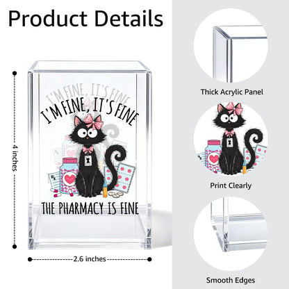 Gkodw Everything is Fine Cosmetic Organizer Pen Holder, Acrylic Desk Holder for Pen Pencil, Office Gifts for Coworker, Dumpster Fire Desk Accessory (Transparent44)