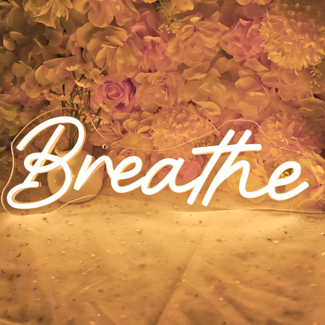Planzo Breathe Led Neon Sign Light Kids Room Bedroom Yoga Studio Wall Sign Decor USB Gym Birthday Christmas Party Light Up Sign 15.7"x5.7" Warm White