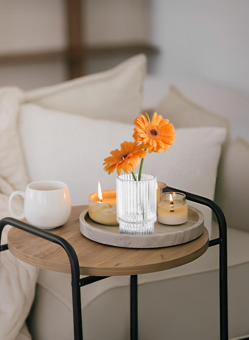 Serene Spaces Living Ribbed Glass Votive Holders – Elegant Pleated Candle Holders for Tea Lights, Votive Candles – Decorative Glass Holders for Home, Weddings, 3.75" Tall and 2.25" Diameter, Set of 4