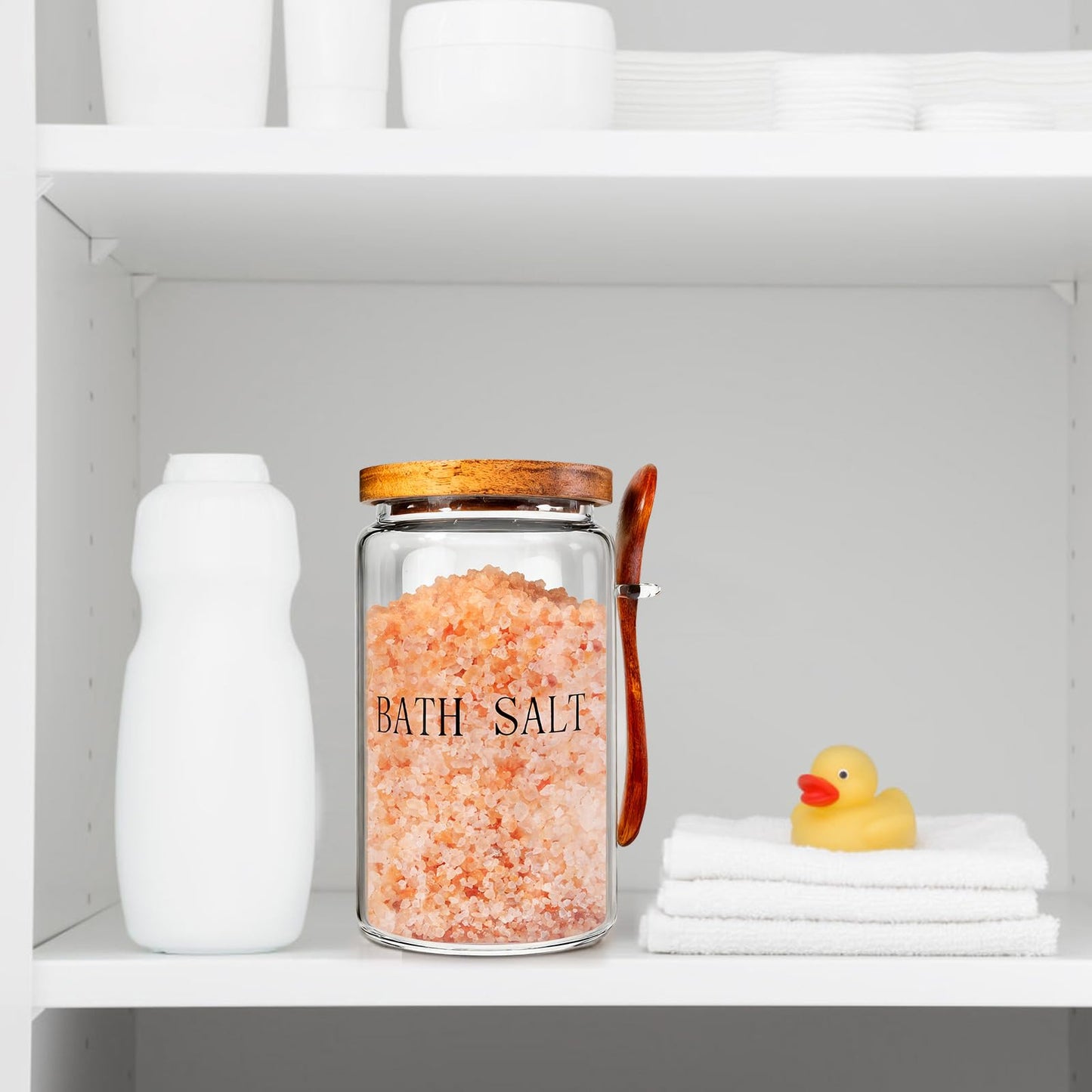 BKYFPQ 74 oz Glass Bath Salts Jar,Bath Salt Container with Wooden Lid and Scoop for Bathroom Organizers and Storage,Home Decor,Bathtub Accessories for Women