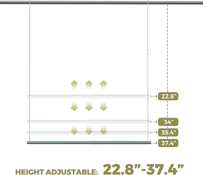 Hanging Closet Rod, 17-29In Adjustable Width and Up to 37In Height Adjustable
