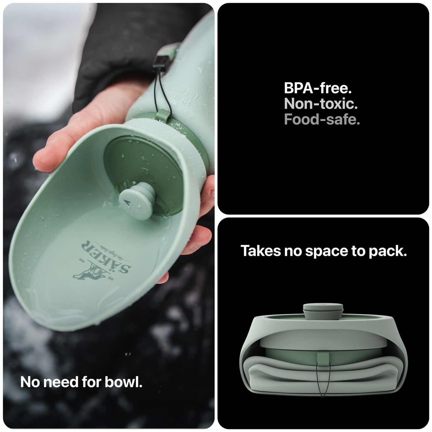 SÄKER Portable Dog Water Bottle, Collapsible Water Bottle for Dogs Perfect for Walking, Hiking and Outdoors | Works as a Portable Water Bowl | Designed in Montreal - 350ml