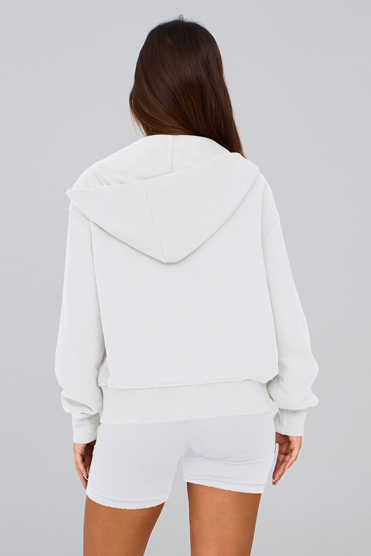 PRETTYGARDEN Women's Zip Up Hoodie Sweatshirt Y2K Fall Fashion Long Sleeve Loose Fit Casual Trendy Jackets Winter Clothing (White,Small)
