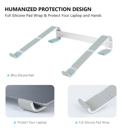 KYQEE Ventilated Laptop Stand for Desk, Ergonomic Aluminum Laptop Riser, Computer Stand for Laptop, Compatible with MacBook Air Pro, Dell, HP, More 11-17.3 Inches Notebook, Work from Home (Silver)