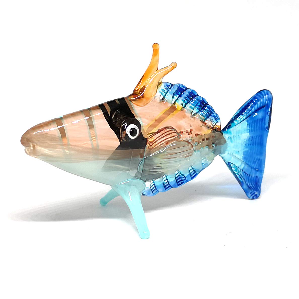 ZOOCRAFT Handmade Glass Fish Figurine Miniature Sea Life Sculpture Collectible Art Decor Blue Long 3 Inch