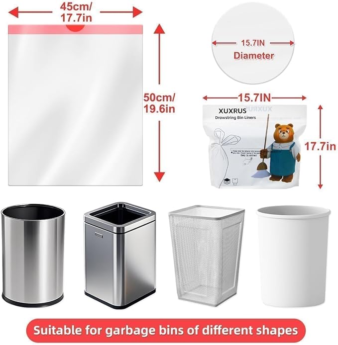 XUXRUS 2.6 Gallon Small White Trash Bag, Tear-Free Heavy Duty Garbage Bags