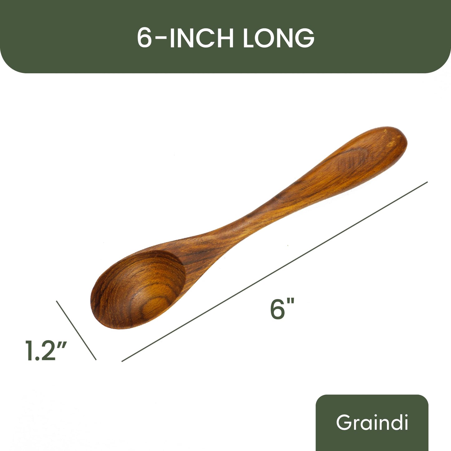 Teak Wood Spoons for Tea & Honey (Set of 6) | Small Wooden Teaspoons