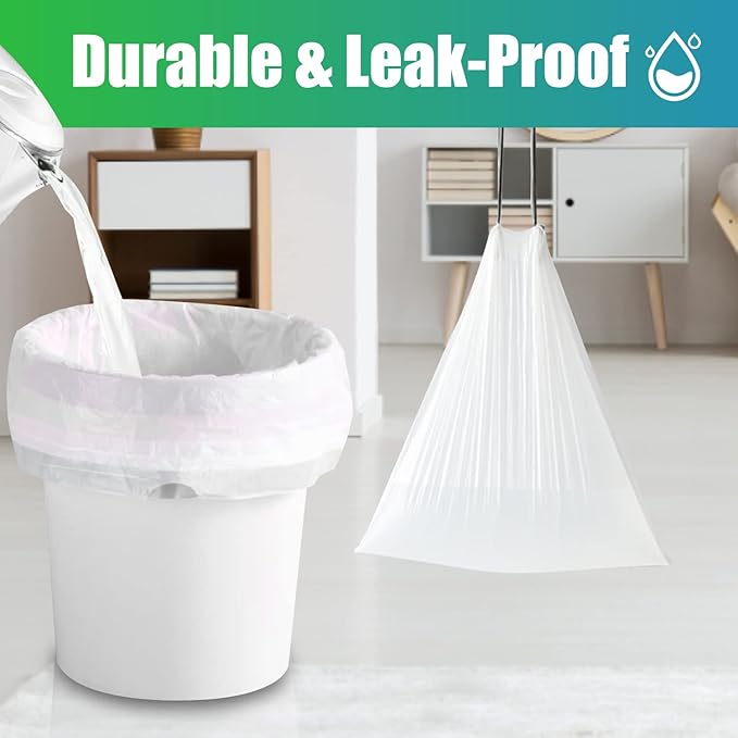 CHARMOUNT Drawstring 4 Gallon Trash Bags, Small Garbage Bags, Unscented Trash
