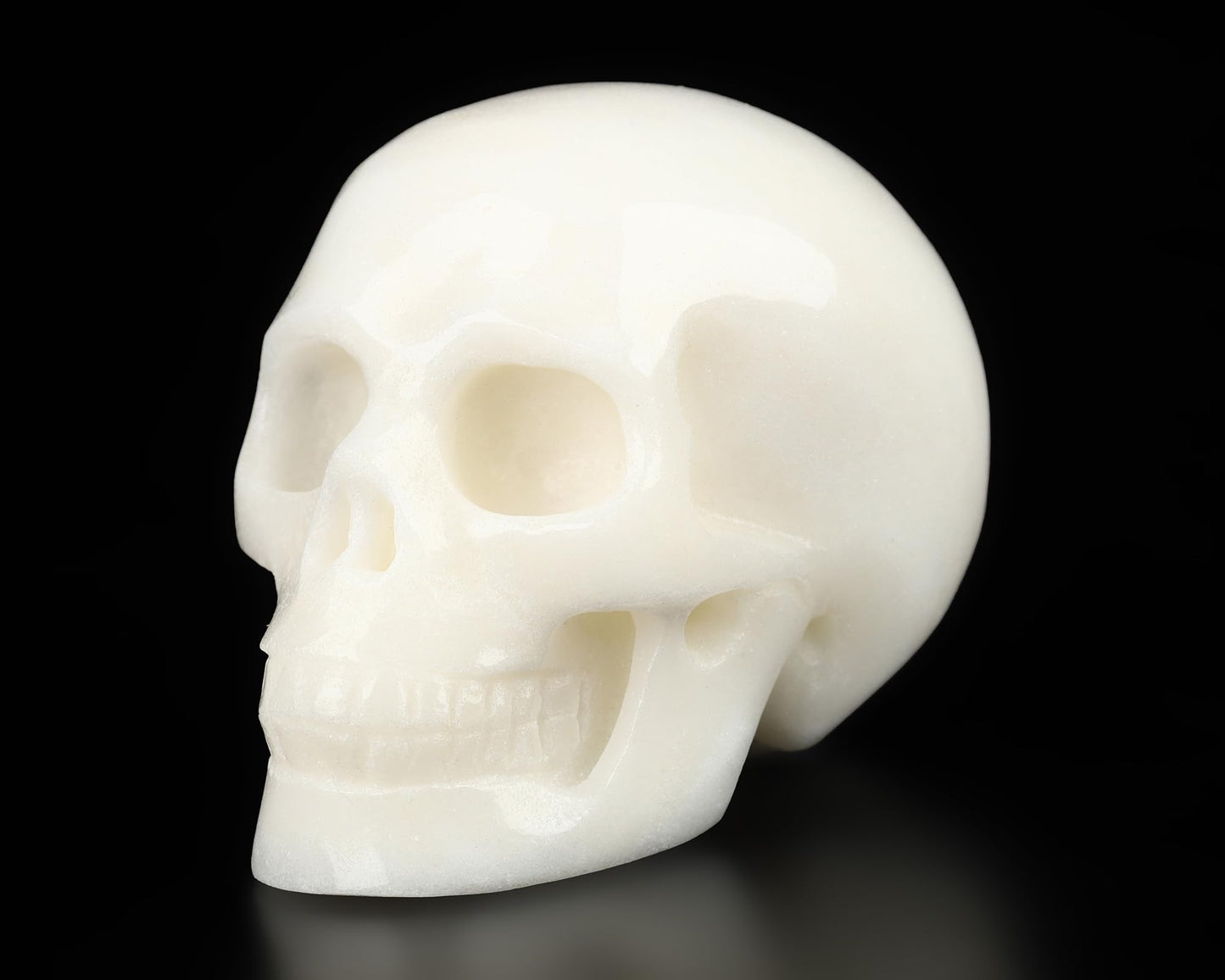 Skullis 2.0" White Jade Crystal Skull, Hand Carved Gemstone Fine Art Sculpture, Reiki Healing Stone Statue.