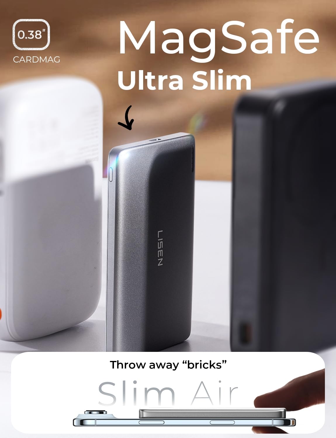 LISEN Ultra Slim MagSafe Power Bank,5000mAh Wireless Slim MagSafe Battery Pack,Magnetic Portable Charger,Magnetic Power Bank for iPhone 17 Pro Max Plus Air/16-12 Series,Gifts for Men Women