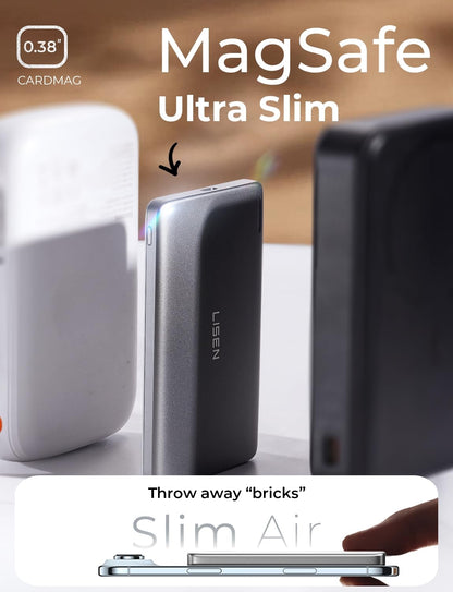 LISEN Ultra Slim MagSafe Power Bank,5000mAh Wireless Slim MagSafe Battery Pack,Magnetic Portable Charger,Magnetic Power Bank for iPhone 17 Pro Max Plus Air/16-12 Series,Gifts for Men Women