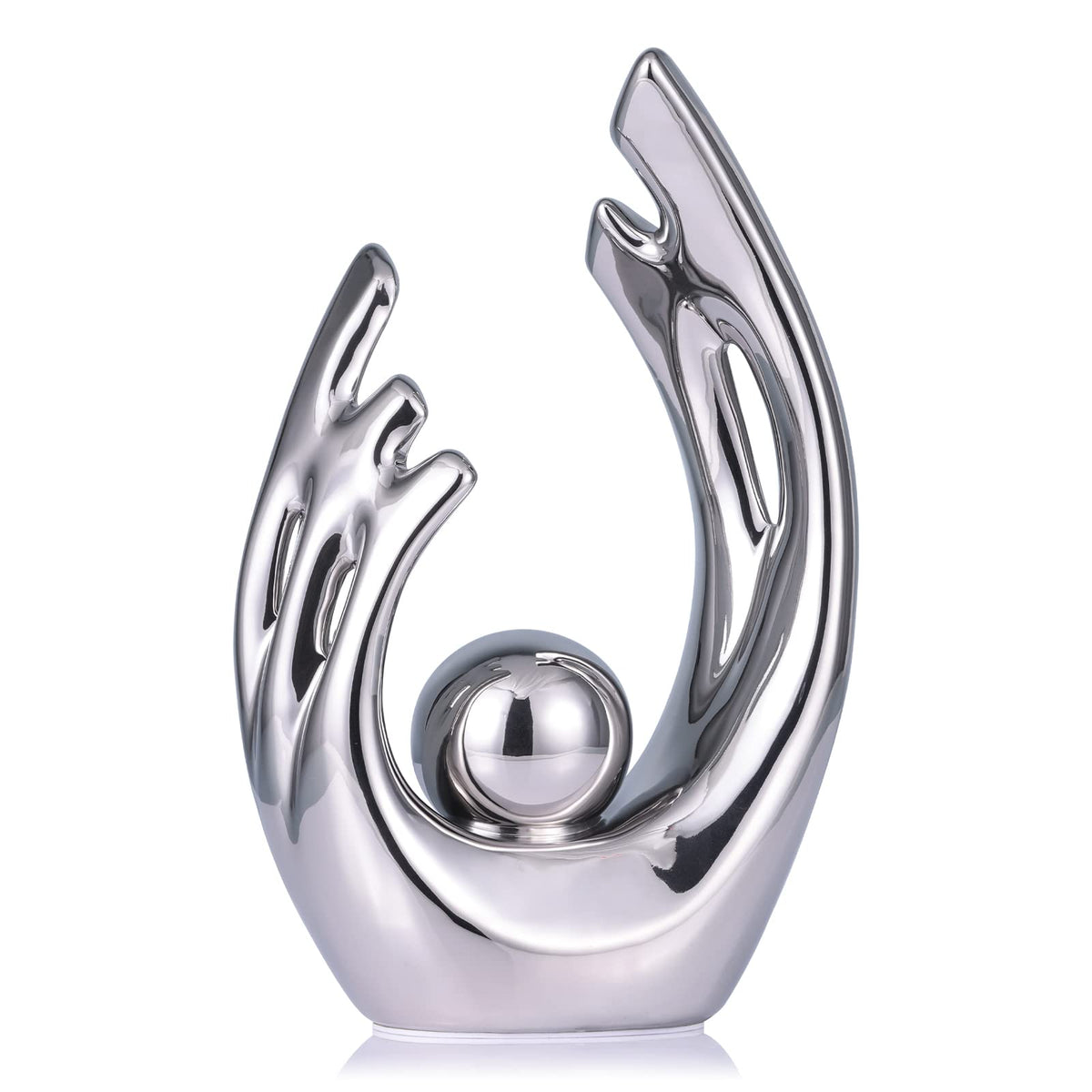 LCCCK 9.5" H Silver Aesthetic Room Decor Accent, TV Stand Funky Table Centerpiece, Abstract Art Ceramic Statue and Sculpture, Silver Decor for Living Room, Bookshelf Decorative Objects, Shelf