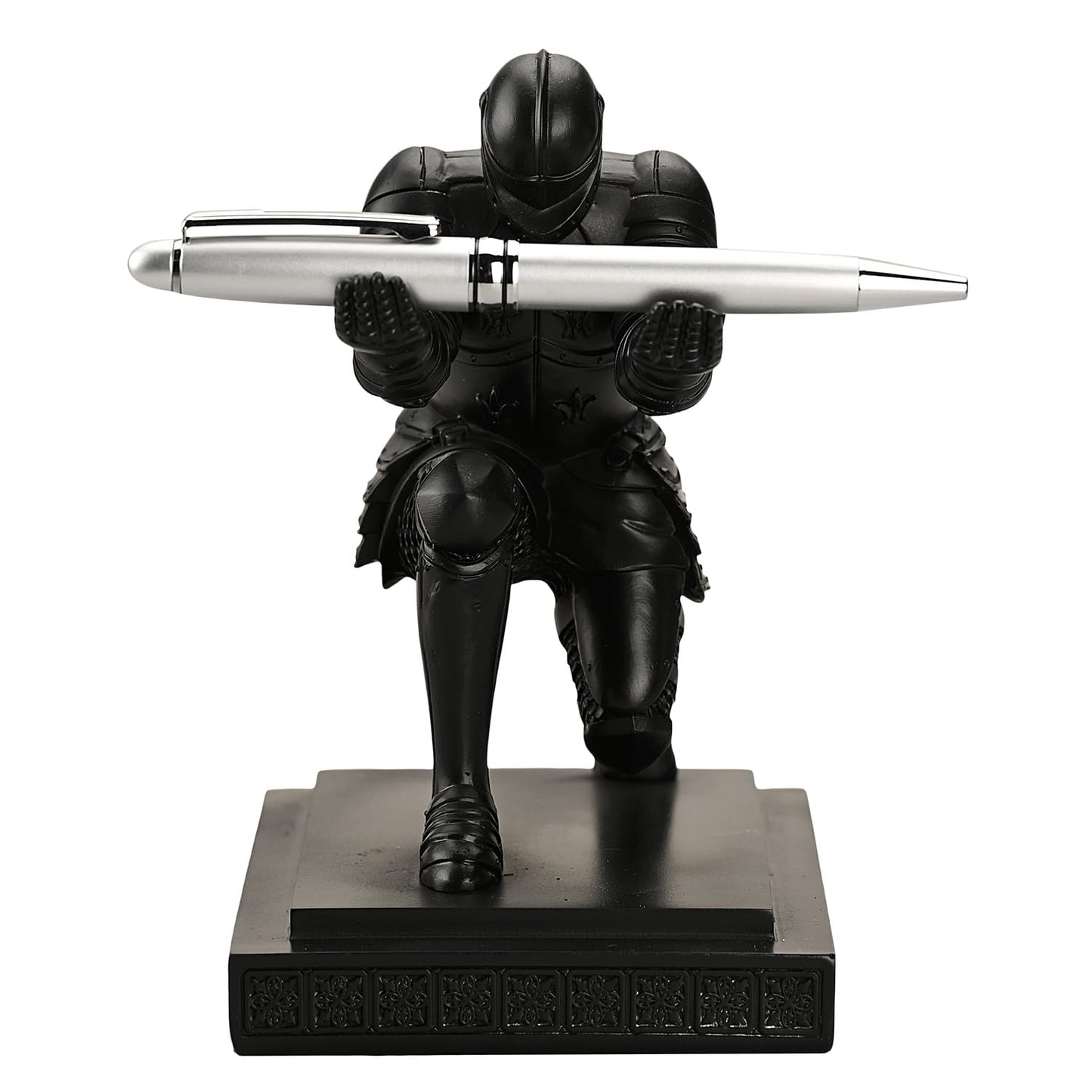 Amoysanli Knight Pen Holder Desk Organizers and Accessories Desk Decor Resin Pen Holder as Gift with a Cool Pen for Office and Home (Black)