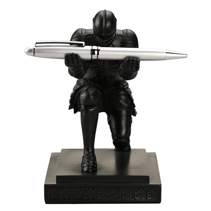 Amoysanli Knight Pen Holder Desk Organizers and Accessories Desk Decor Resin Pen Holder as Gift with a Cool Pen for Office and Home (Black)