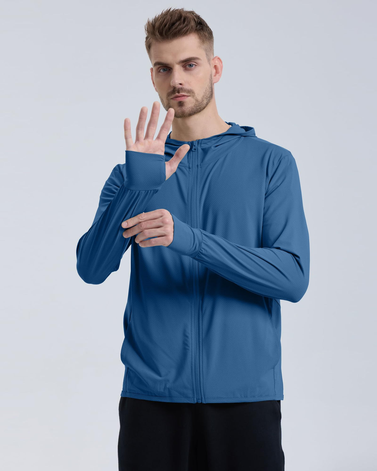 Locachy Men's UPF 50+ Sun Protection Outdoor Lightweight Full Zip Hoodie Jacket Long Sleeve Fishing Hiking Performance Shirt Dark Blue M