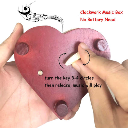 Pursuestar Edelweiss Wind Up Music Box, Heart Shaped Vintage Wood Carved Mechanism Musical Gift for Lover Girlfriend Wife Husband Valentine's Day Mother's Day Christmas Anniversary