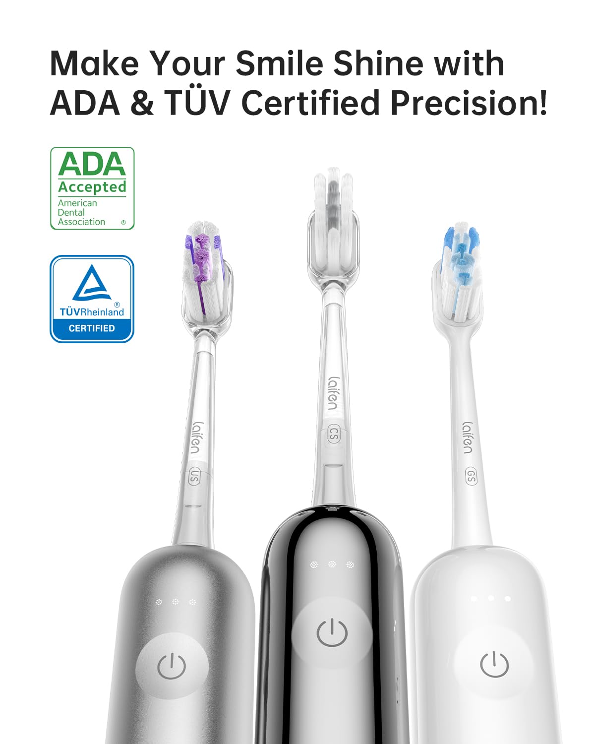 Laifen Wave Electric Toothbrush, Oscillation & Vibration Sonic Electric Toothbrush for Adults with 3 Brush Heads, IPX7 Waterproof ADA Accepted Travel Powered Toothbrush (Stainless Steel)